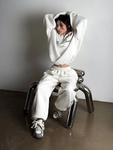 Completo Da Donna Con Felpa Con Mezza Zip E Pantaloni Jogger In Cotone Stampa Lettere Streetwear