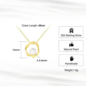925 sterling silver Mobius necklace with natural freshwater pearl and liquid gold pendant