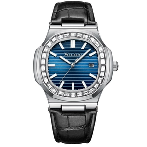 Luxury Men Business Quartz Watch Rhinestone Bezel Alloy Case Waterproof Luminous Date Square Dial Fashion Wristwatch