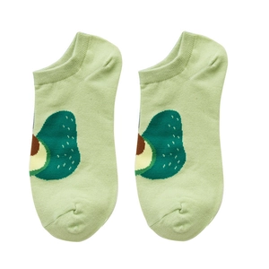 Summer cotton ankle socks featuring cute green avocado pattern on a white background