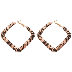 Vintage leopard print woven square hoop earrings for women in trendy American retro style