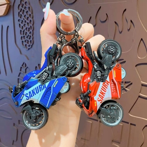 Motorcycle Keychain Creative Pull-Back Mini Toy Car ABS Plastic Metal Pendant Cool Motorbike Model Backpack Boys Gift