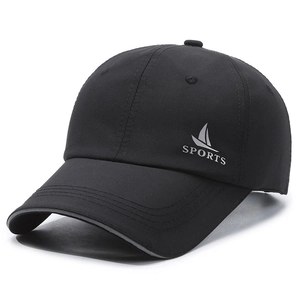 Men's quick-dry black baseball cap with sports logo for summer outdoor sun protection