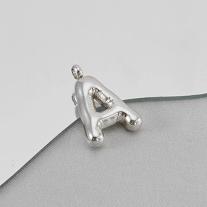 Polished silver stainless steel puffy bubble letter A pendant with 3D balloon effect