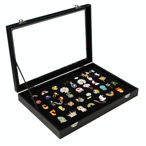 Black badge display box with clear dustproof lid and soft velvet interior lining