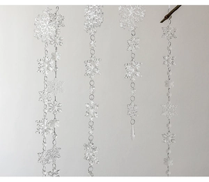 Macro detail of transparent acrylic snowflake pendant with ice crystal texture for Christmas