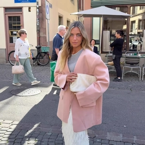 Blazer Rosa Da Donna Giacca Casual Oversize Poliestere Maniche Lunghe Moda Abito Ampio Capispalla Per Donne Primavera Autunno