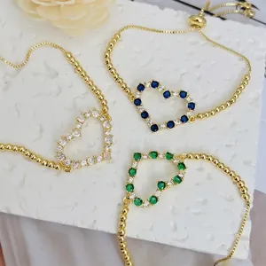 Elegant 18k gold plated heart bracelets with sparkling colorful zircon stones