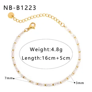 Detailed view of gold plated zircon bracelet with rectangular stones and lobster clasp