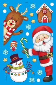 Detailed sheet of Christmas window stickers with Santa, reindeer, snowman and gingerbread house