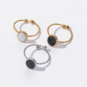 Minimalist 304 stainless steel open rings with twisted band and shell inlay accents