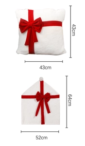 Plush Christmas pillowcase and chair cover set with red bow and size dimensions