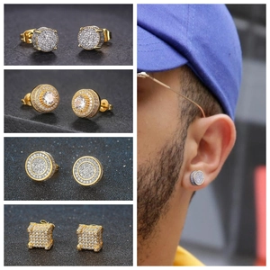 Hip Hop Iced Out Cubic Zirconia Stud Earrings Copper Micro Pave Bling Geometric Fashion Unisex Jewelry