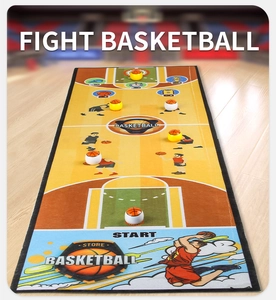 Overhead view of a portable basketball game mat set for indoor sports competition