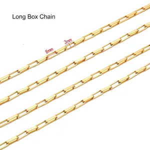 18k gold plated stainless steel long box chain necklace with 8mm x 3mm links