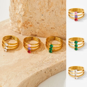 Bagues Empilables En Acier Inoxydable Zircone Colorée Plaqué Or Bijoux De Mode Pour Femmes