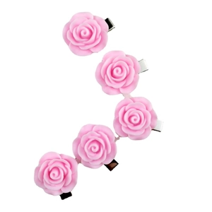 Set of five cute pink camellia hair clips with sweet 3D resin floral petals for girls