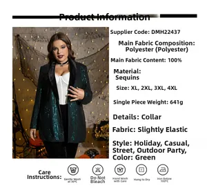 Detail of dark green plus size sequin blazer with black lapels and festive party textures