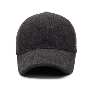 Men's dark grey winter baseball cap made of warm wool blend fabric with fleece lining