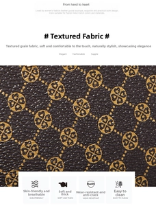 Close-up of durable brown PU leather with golden clover floral pattern texture
