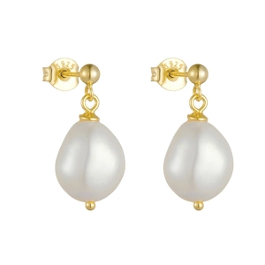 Elegant baroque natural freshwater pearl earrings with 925 sterling silver gold studs