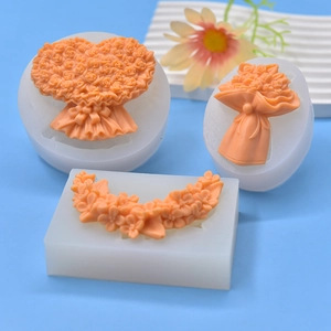 Silicone flower bouquet mold set for handmade candles and soaps in heart and floral shapes