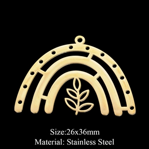 Detail of a 26x36mm stainless steel rainbow leaf pendant with golden polished finish