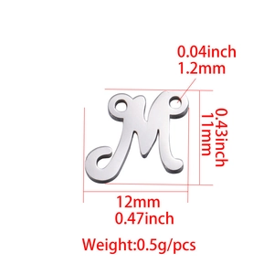 Polished stainless steel letter M pendant connector for DIY jewelry necklaces