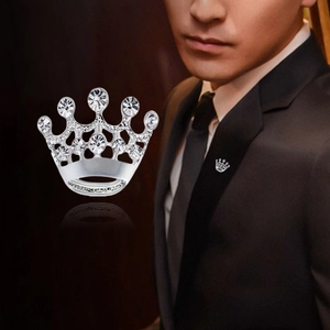 Crown Brooch Alloy Rhinestone Crystal Lapel Pin Hollow Retro Suit Jewelry For Men Women Wedding Banquet