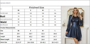 Detailed size chart for the sexy long sleeve bodycon party dress with measurements