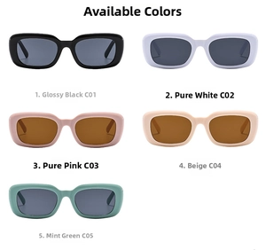 Square retro sunglasses in five colors including black white pink beige and mint green