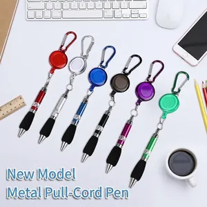 Portable Retractable Ballpoint Pen Aluminum Alloy Carabiner Clip Metal Pull Cord Easy Reach Stationery For Nurses Students
