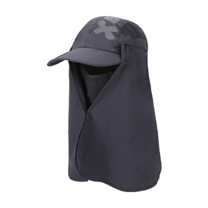 Quick-dry outdoor sun hat with face cover and neck flap in dark grey for hiking