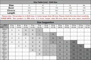 Detailed European size chart for men's crewneck sweatshirts with specific measurements