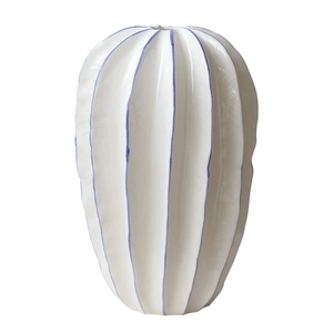 Jarrón de cerámica de cactus blanco nórdico creativo con bordes azules para decoración