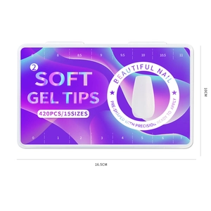 Box of 420 frosted soft gel nail tips in 15 sizes, professional ultra-thin seamless design