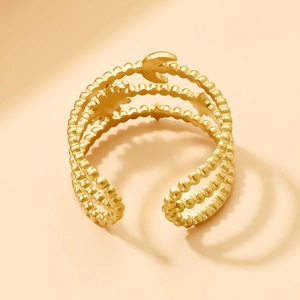 Adjustable gold plated stainless steel multi-layer ring with star and moon charms