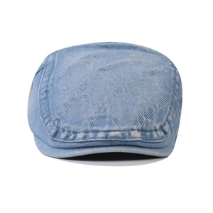 Light blue denim ivy cap featuring a classic quilted diamond pattern and a vintage design
