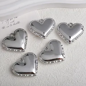 Set of 5 silver plated heart charms with scalloped beaded edges for DIY jewelry making