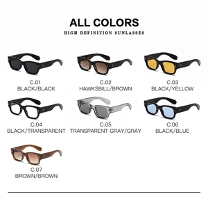 Rectangle sunglasses in multiple colors featuring stylish arrow rivets and plastic frames