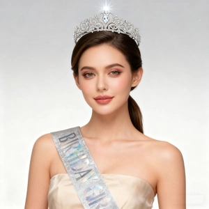 Rhinestone Alloy Birthday Crown Tiara And Glitter Sash For Girls Women Party Celebration Accessory