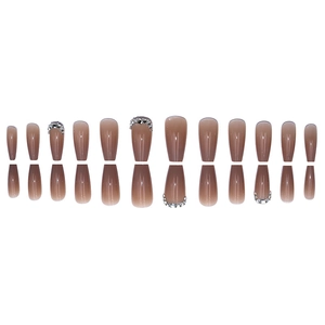 Nude ombre ballerina press-on nails with sparkling rhinestones and mirror reflection
