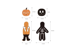 Detailed size chart for creative Halloween lollipop decoration cards with pumpkin and ghost motifs