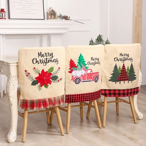 Set of 3 rustic Christmas chair covers with festive floral and truck patterns