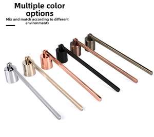 Set of six colorful stainless steel candle snuffers with long handles for home decor