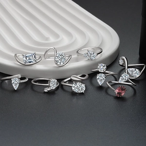 Elegant S925 sterling silver rings with teardrop and emerald cut moissanite stones