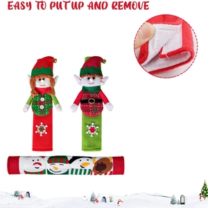 Christmas refrigerator handle covers with 3D elf dolls and velcro fastening set