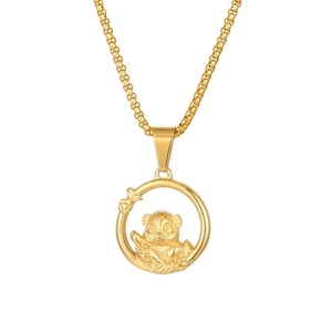 Creative titanium steel necklace featuring a hollow round koala pendant in golden finish