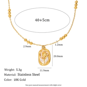 18K gold plated stainless steel sun pendant necklace with square pearl beads and dimensions