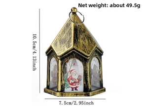 Detail of Christmas lantern decoration showing dimensions 10.5x7.5cm and Santa Claus motif